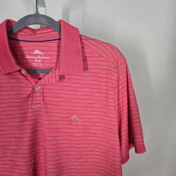 TOMMY BAHAMA gulf coast striped polo shirt red Sz M - Picture 3 of 7
